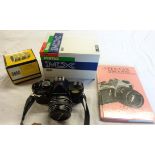 A Pentax MX 35mm camera with original box and Pentax-M 50mm F:1.7 lens, etc.