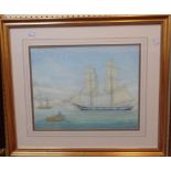 Bayley: a gilt framed watercolour, entitled verso Royal Navy training brig "Seaflower" leaving