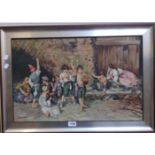 P. Scannapieco: a framed oil on canvas, depicting children playing improvised musical