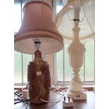 A pottery table lamp - sold with a marble table lamp a/f