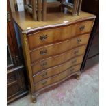 A 30" reproduction mahogany serpentine front chest of five long drawers, set on acanthus cabriole