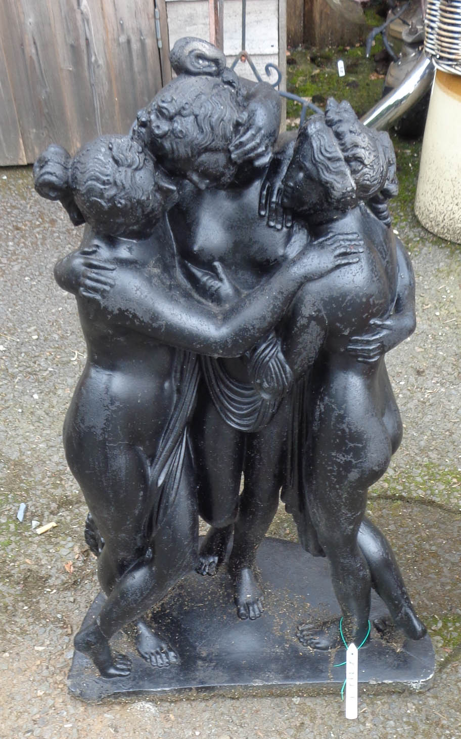 A black painted cast concrete group of the Three Graces - height 29"