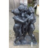 A black painted cast concrete group of the Three Graces - height 29"