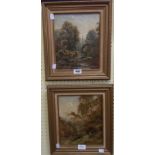 Clarence E. Roe: a pair of gilt framed oil paintings on panels, both inscribed verso "In the woods