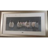 Debbie Neill: a framed coloured print, depicting blackface sheep