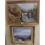 L.C. Collier: a gilt framed oil on board, depicting a bridge over the River Dart - sold with