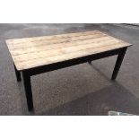 A Victorian part painted pine two drawer kitchen table with drawer to each end - length 6'