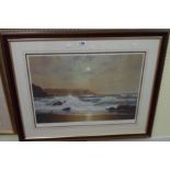 †Peter Cosslett: a framed limited edition coloured print, entitled "Moonlit Sea" - signed in pencil,
