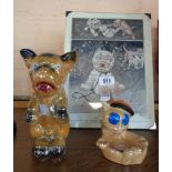 A framed Bonzo Dog print 'I Don't Know Where I Am' - sold with two ceramic Bonzo figures