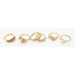 Six hallmarked 375 gold rings - various styles and age