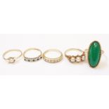 Five hallmarked 375 gold ring - various styles and age