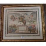 An ornate gilt framed antique hand coloured print, depicting the Duke of Cavendish on horseback, set