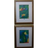 Hukum: a pair of gilt framed modern abstract paintings - indistinctly signed and dated '99