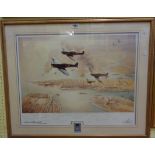 †John Young: a gilt framed limited edition coloured print, Heroic defense of Malta 52/500 -