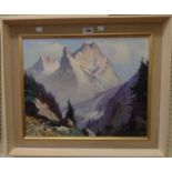 Meller: a framed oil on canvas, depicting a view in The Alps - signed