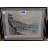 A mid 19th Century Hogarth framed watercolour, depicting a naive view of Torquay (harbour),