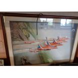 A 3-D layered picture of the Red Arrows over Dartmouth Naval College, in wood frame