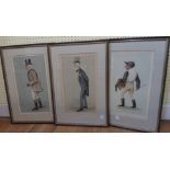A collection of framed Vanity Fair prints, comprising three of jockeys: Charlie Wood, Fred Barrett