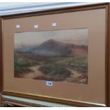 B.J. Wildhay: a framed watercolour, depicting a moorland view with stream - signed
