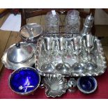 A quantity of silver plated items including cake basket, two jar stand, sugar caster, goblets, etc.