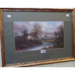 Attributed to George Henry Jenkins: a gilt framed oil painting, depicting a tranquil, wooded river