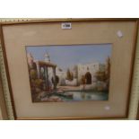 G. Goodall: a framed watercolour, depicting a Middle Eastern scene with boat, figures and