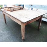 A Victorian two drawer pine kitchen table - length 6', drawers a/f