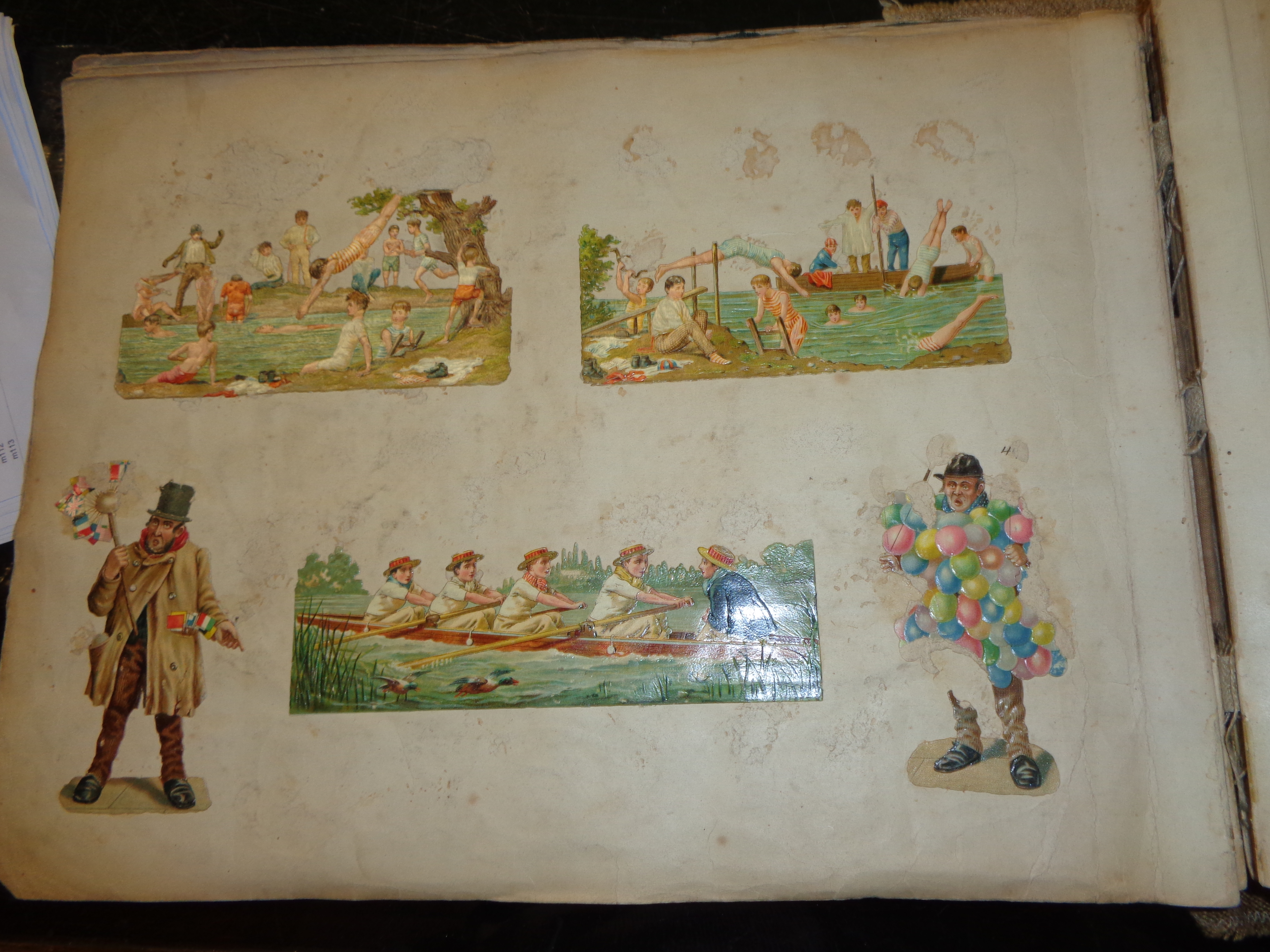 A Victorian scrap album including early rugby, military, figures and animals, etc - various - Image 7 of 17