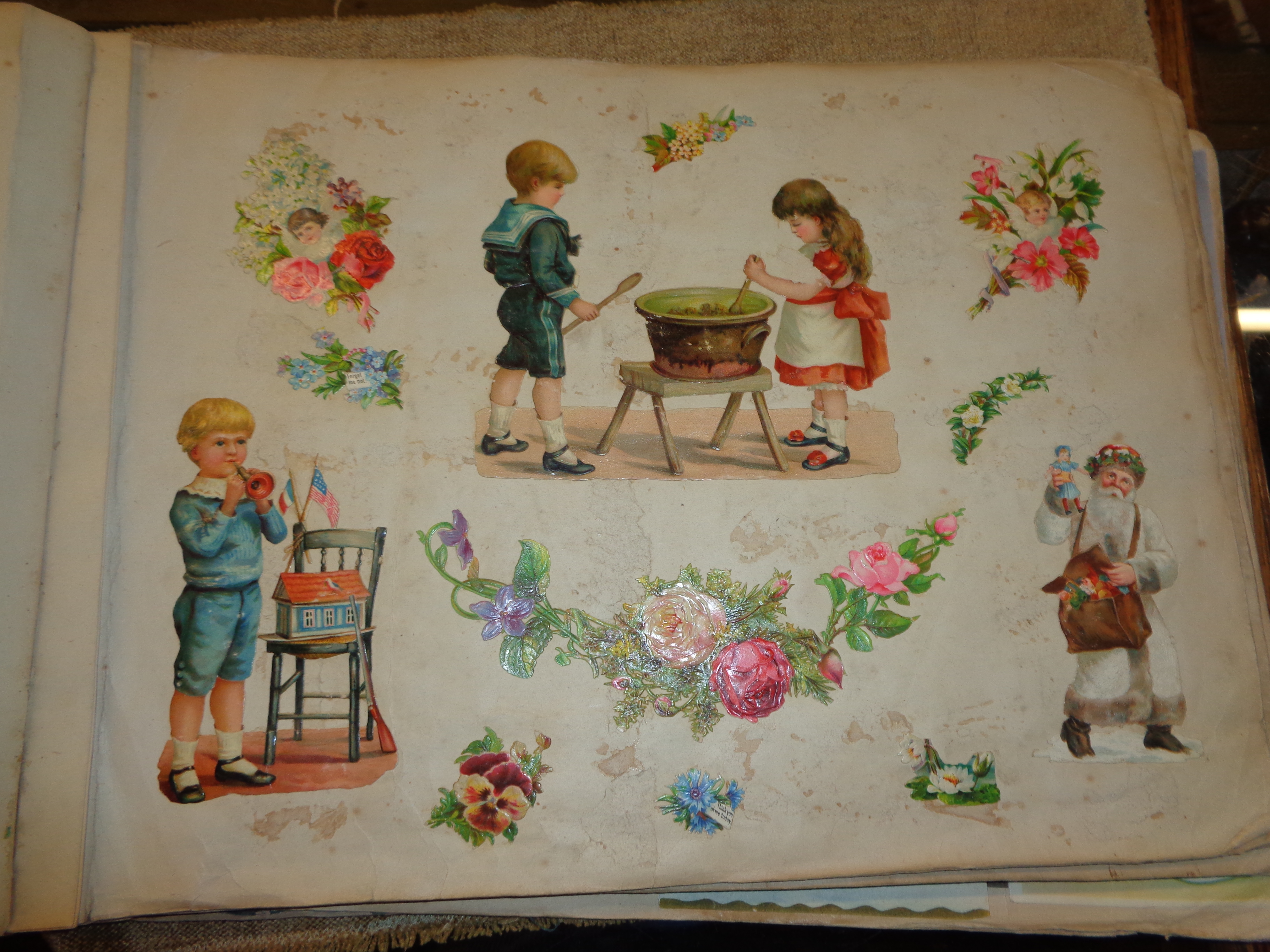 A Victorian scrap album including early rugby, military, figures and animals, etc - various - Image 9 of 17