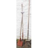 A potato puller, peat shovel and a garden fork