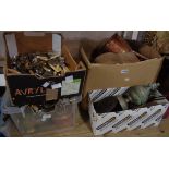 Four boxes containing a quantity of brass and copper ware, cutlery, etc.