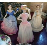 Three Royal Doulton figures; Sweet Poetry HN 4113, Happy Birthday HN 4215, and Au Revoir HN 3723