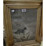 F. A. F. : a gilt framed grey scale mixed media drawing, depicting a collie dog in winter landscape