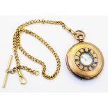 An American Elgin gold plated cased half hunter pocket watch on rolled gold Albert watch chain