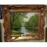 Jack Strickland: a gilt framed oil on board, entitled "River Derwent, Near Matlock Bath, Derbyshire"