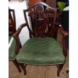 A set of six 19th Century mahogany framed Hepplewhite shield back dining chairs with decorative