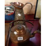 A copper kettle and Sankey jug