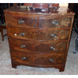 A 36" early 19th Century mahogany bow front chest of two short and three long graduated drawers, set