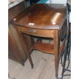 A 17 1/2" Edwardian mahogany drop leaf side table with frieze drawer and undertier set on square