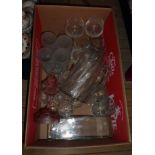 A box containing a quantity of glassware including jug, vase, tumblers, etc.