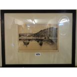 Robert Houston: a framed monochrome etching, depicting a Loch scene - signed in pencil