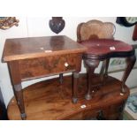 A 1920's stained wood kidney shape dressing stool with rattan back - sold with a 19 1/2" walnut