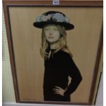 †Norman Hepple: a vintage framed coloured print, entitled "Her Mother`s Hat"