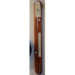 A 20th Century French polished wood mounted stick barometer with mercury tube and thermometer scale,