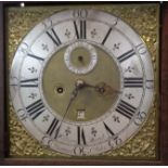 A 18th Century oak and strung longcase clock, the 12" brass and silvered square dial with seconds