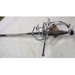 A reproduction basket hilt rapier