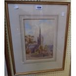 Alfred Edward Parkman: a gilt framed watercolour, depicting figures standing before a cathedral