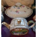 An Art Deco Sadler Abbey Falls teapot and an oval dish with floral decoration and associated lid -