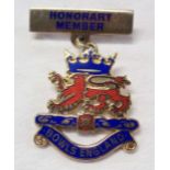 A silver gilt and enamelled Bowls England "Honorary Member" fob brooch