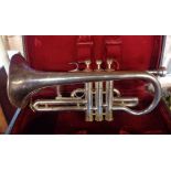 A cased M4046 Lark cornet - horn dented